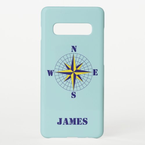 Nautical Compass Rose Navy and Gold with Name Samsung Galaxy S10 Case