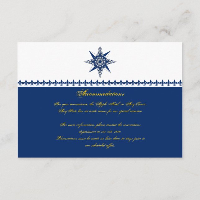 Nautical Compass Rose Navy Yellow Wedding Insert (Front)