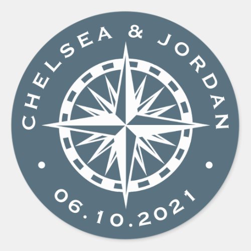 Nautical Compass Rose  Personalized Classic Round Sticker