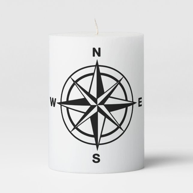 Nautical Compass Rose Pillar Candle (Front)