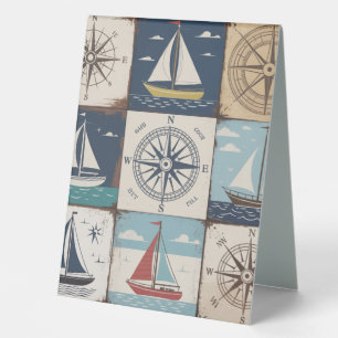 Nautical Compass Rose & Sailboat Collage  Table Tent