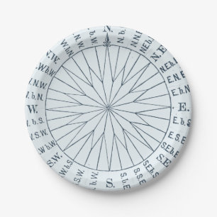 Nautical Compass Rose Seaside Wedding Paper Plates