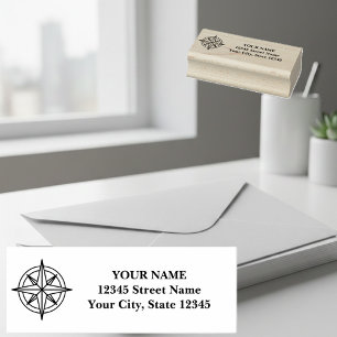Nautical compass rose star custom return address rubber stamp