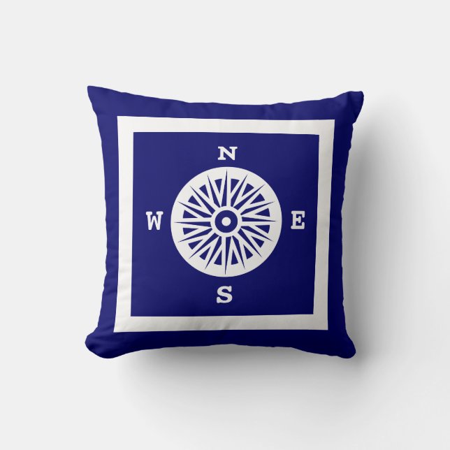 Nautical Compass Rose Throw Pillow (Front)