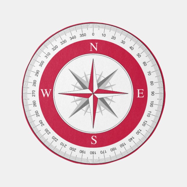 Nautical Compass Rug - Red & White Round Carpet (Front)