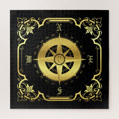 Nautical compass silhouettegoldblackblack jigsaw puzzle