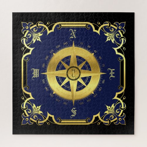 Nautical compass silhouettegoldblacknavy jigsaw puzzle