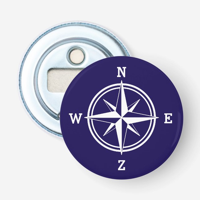 Nautical compass star custom bottle opener magnet (Front)