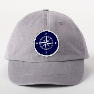 Nautical compass star navy blue and white sign patch