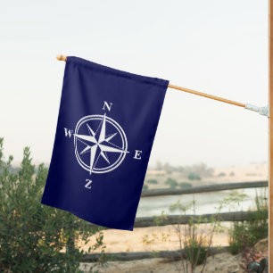 Nautical compass star rose navy blue and white house flag