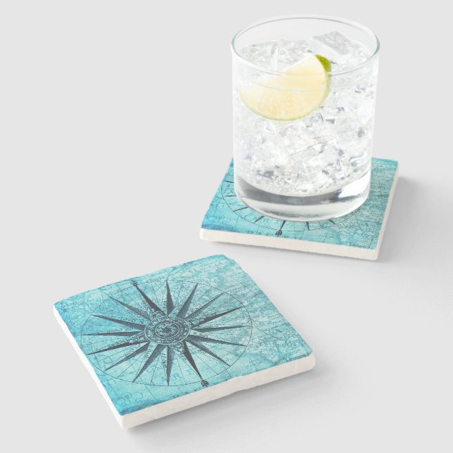 Nautical Compass Stone Coaster (Side)