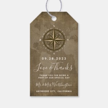 Nautical Compass Vintage Globe Wedding Thank You Gift Tags by RusticWeddings at Zazzle