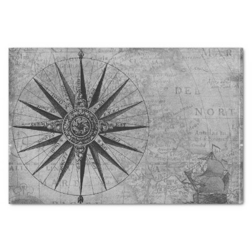 Nautical Compass Vintage Map Travel Tissue Paper