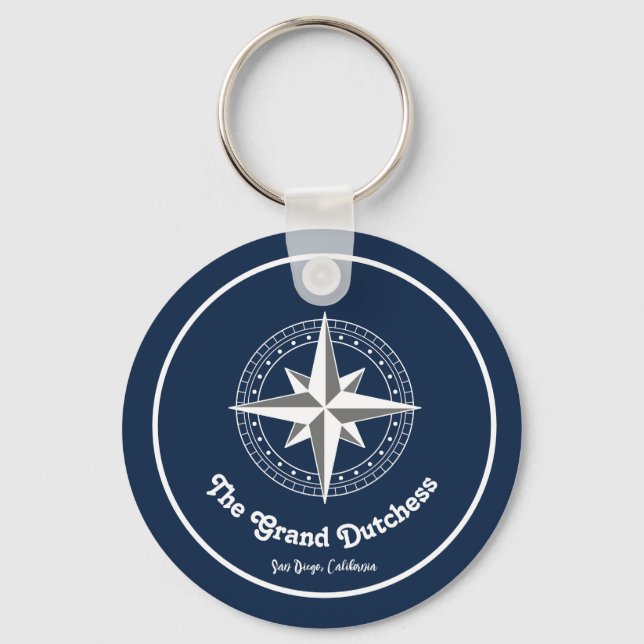 Nautical Compass with Custom Boat Name Keychain (Front)
