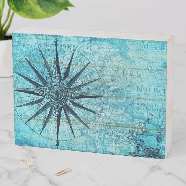 Nautical Compass Wooden Box Sign (In Situ Horizontal)