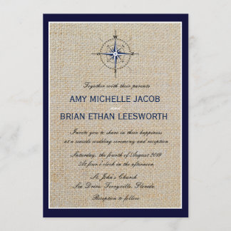 Nautical Compass/Yacht Club Navy Beach Wedding Invitation