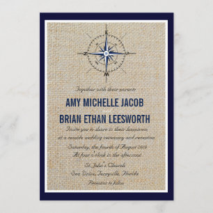 Nautical Compass/Yacht Club Navy Beach Wedding Invitation
