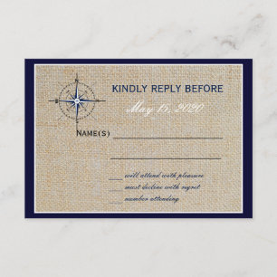 Nautical Compass/Yacht Club Navy Beach WeddingRSVP RSVP Card