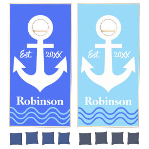 Nautical Contrasting Blue Anchor Beach Theme Cornhole Set