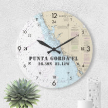 Nautical Coordinates Punta Gorda Florida  24-Hour Large Clock