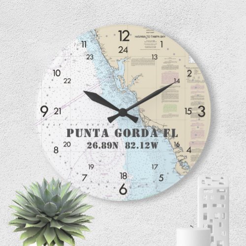 Nautical Coordinates Punta Gorda Florida  24_Hour Large Clock