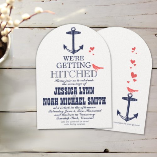 Vintage Modern Cute Coral Bird Navy Anchor Cards