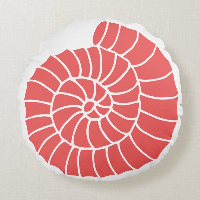 Nautical Coral and Navy Seashell Round Pillow (Front)