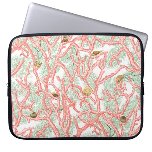 Nautical Coral Branches Seashells Laptop Sleeve