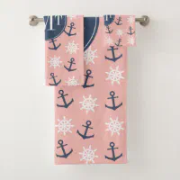 Modern Nautical Anchor Bathroom Navy blue white Bath Towel Set, Zazzle