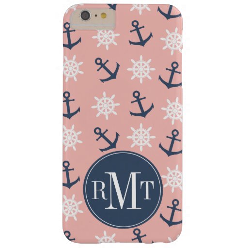 Nautical coral navy blue anchor and wheel pattern barely there iPhone 6 plus case