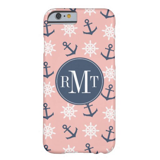 Nautical coral navy blue anchor and wheel pattern barely there iPhone 6 case