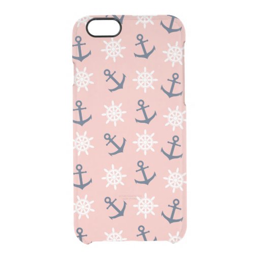 Nautical coral navy blue anchor and wheel pattern clear iPhone 6/6S case
