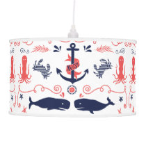 Nautical Coral Navy Nursery Whales Octopus Ahoy Ceiling Lamp