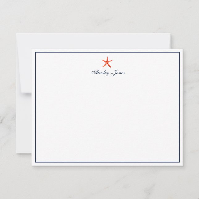 Nautical Coral & Navy Starfish Personalized  Thank You Card (Front)