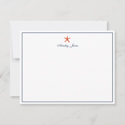 Nautical Coral  Navy Starfish Personalized  Thank You Card