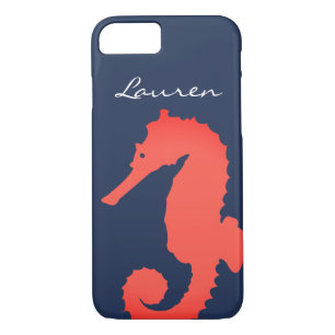 Nautical Coral Pink Seahorse & Name iPhone 8/7 Case