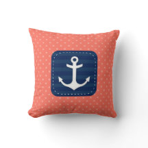 Nautical Coral Polka Dot Pattern Navy Blue Anchor