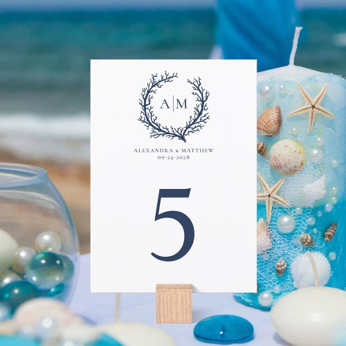 Nautical Coral Reef Wedding Large Table Number