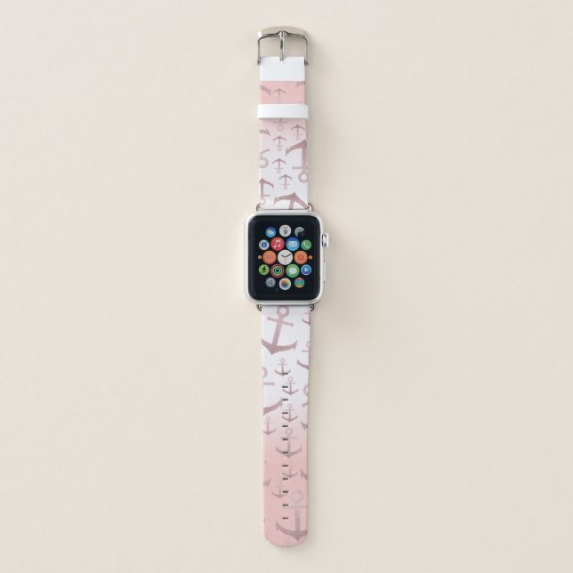 Nautical coral rose gold glitter anchor pattern apple watch band (Front)