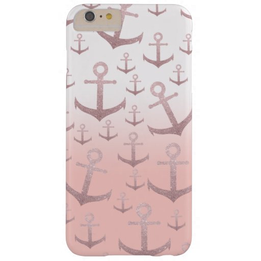 Nautical coral rose gold glitter anchor pattern barely there iPhone 6 plus case