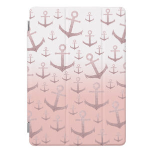 Nautical coral rose gold glitter anchor pattern iPad pro cover