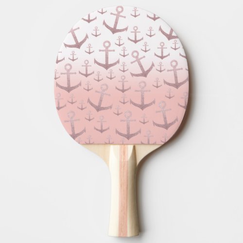 Nautical coral rose gold glitter anchor pattern ping pong paddle