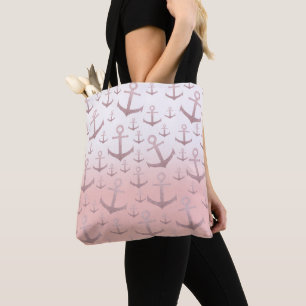 Nautical coral rose gold glitter anchor pattern tote bag