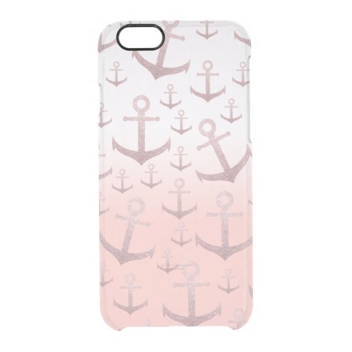 Nautical coral rose gold glitter anchor pattern clear iPhone 6/6S case
