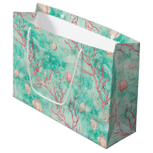 Nautical Coral Starfish Pattern Large Gift Bag