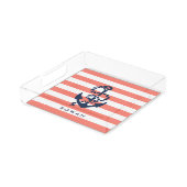 Nautical Coral Stripe & Navy Anchor Personalized Acrylic Tray (Angled)