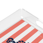 Nautical Coral Stripe & Navy Anchor Personalized Acrylic Tray (Corner)