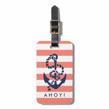 Nautical Coral Stripe Navy Anchor Personalized Bag Tag Nautical Coral Stripe Navy Anchor Personalized Bag Tag