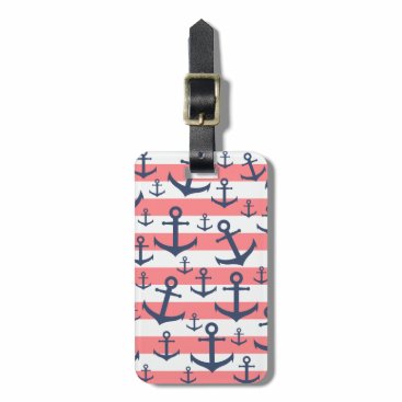 Nautical coral stripe navy blue anchor pattern bag tag Nautical coral stripe navy blue anchor pattern bag tag