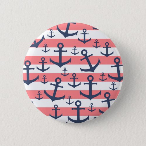 Nautical coral stripe navy blue anchor pattern button